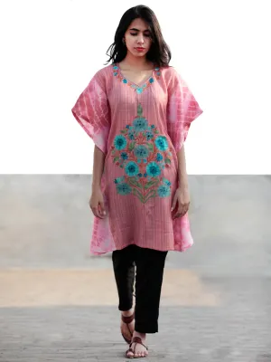 Pink Blue Green Rust Aari Embroidered Short Kashmere Kaftan  - K11K030