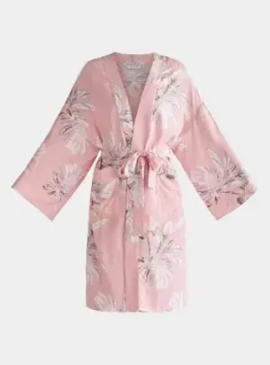 Pink, White and Green Floral Kimono Robe