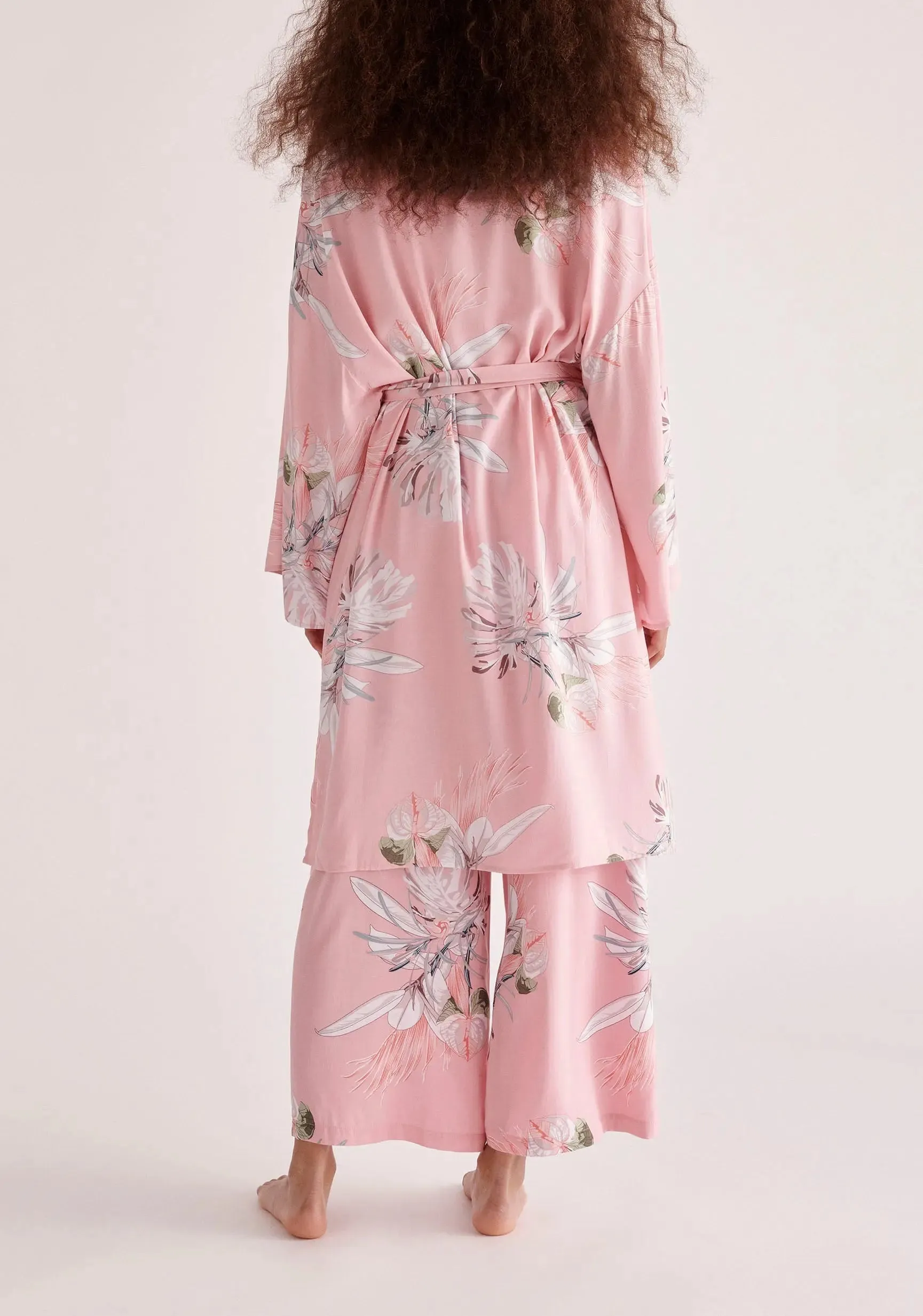 Pink, White and Green Floral Kimono Robe