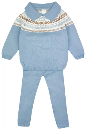 "Hunter" Sky Blue & Caramel Fair Isle Knit Top & Leggings