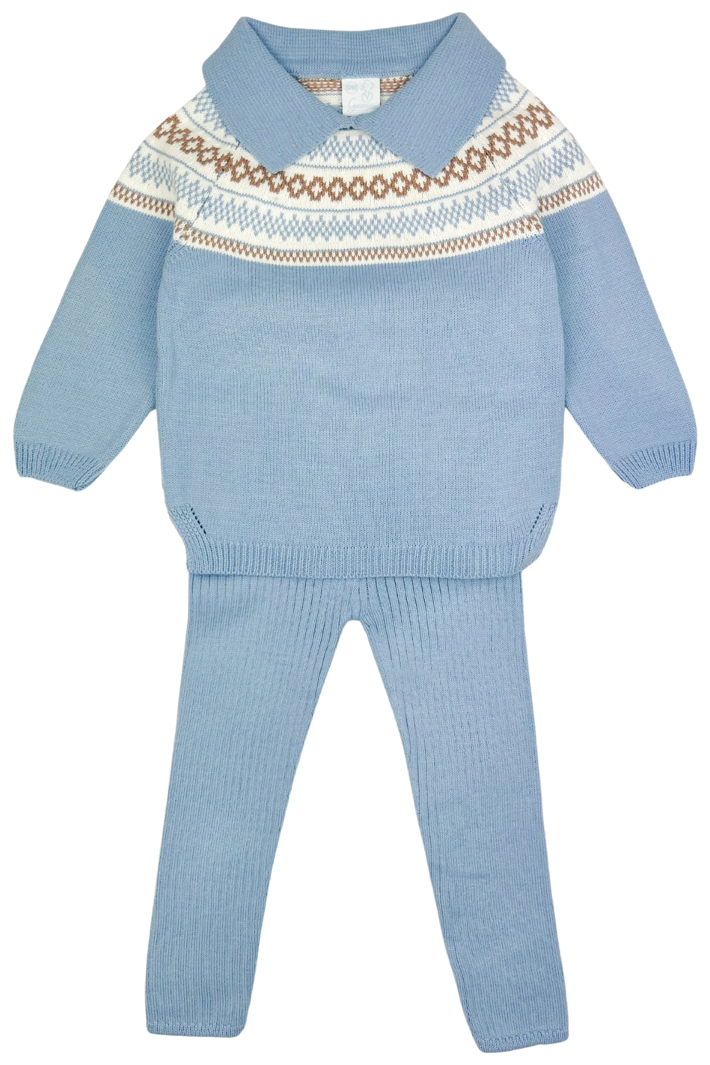 "Hunter" Sky Blue & Caramel Fair Isle Knit Top & Leggings