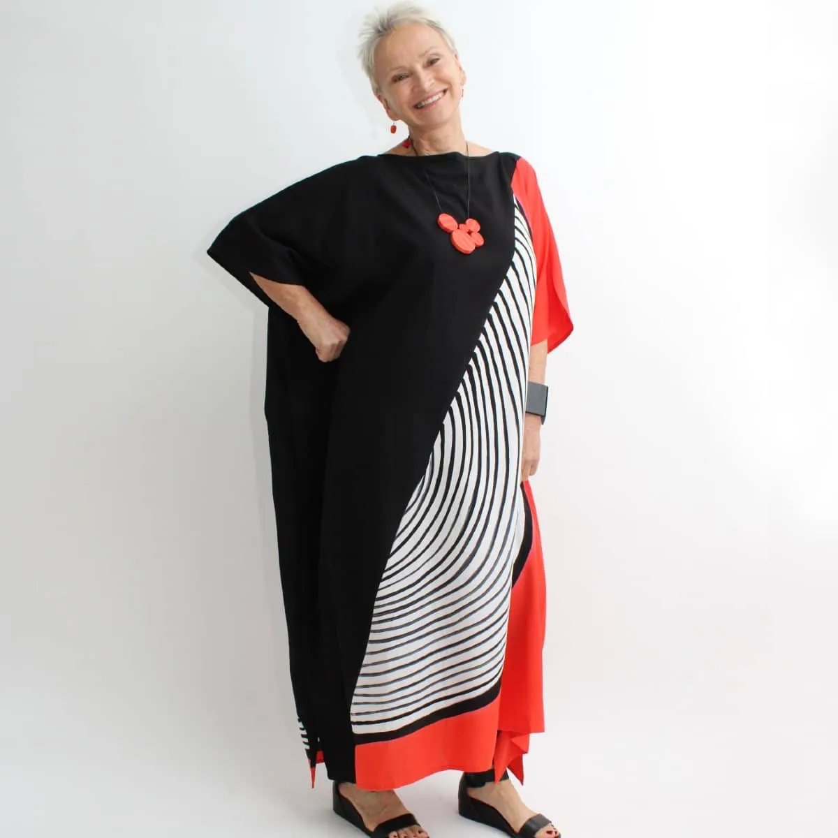 Red, Black, and White Half Circle Kaftan