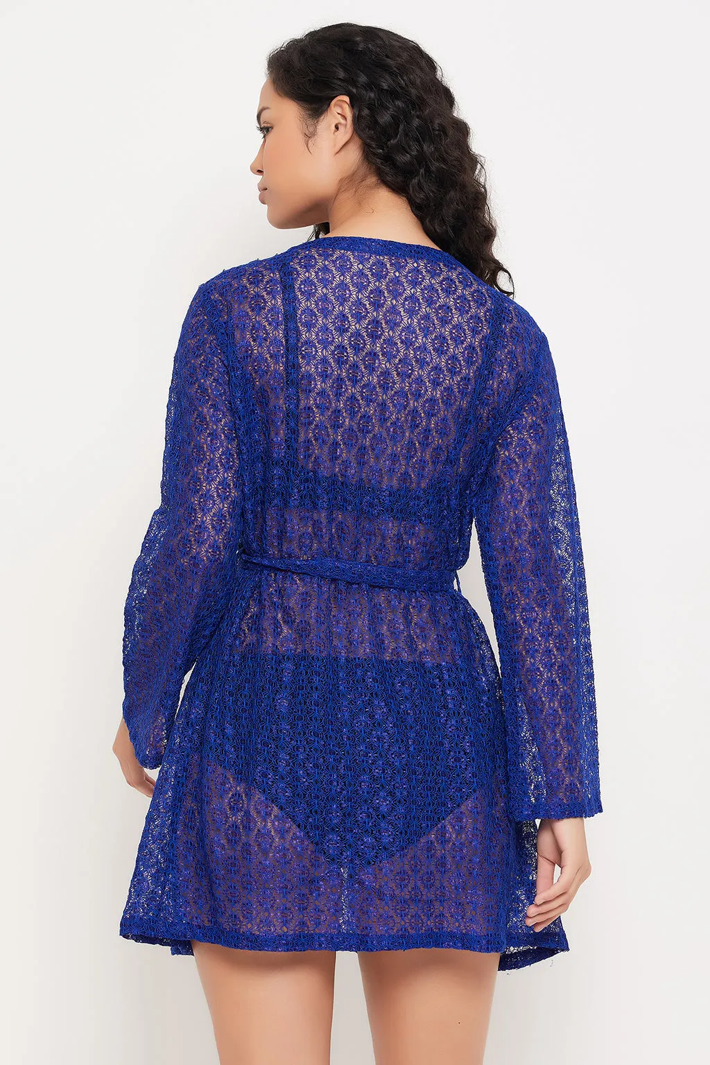Royal Blue Lace Chic Basic Sheer Robe