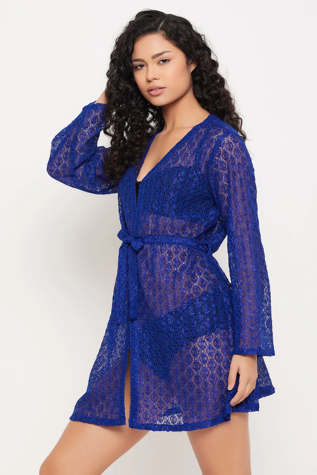 Royal Blue Lace Chic Basic Sheer Robe