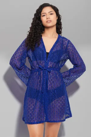 Royal Blue Lace Chic Basic Sheer Robe