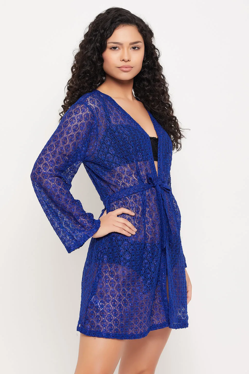 Royal Blue Lace Chic Basic Sheer Robe