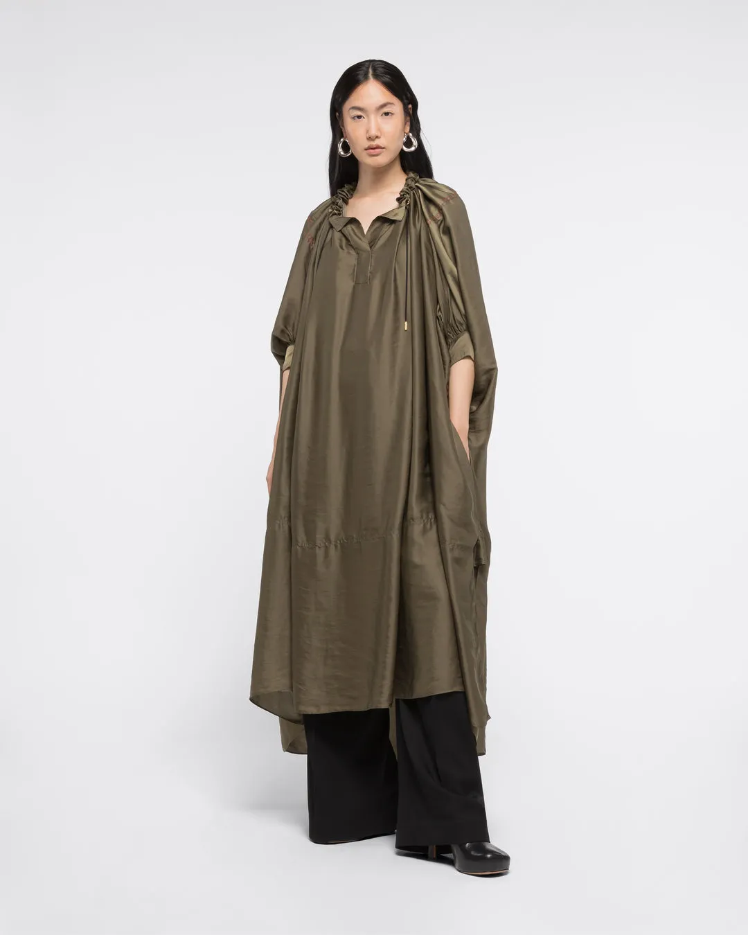 RUCHED NECKLINE KAFTAN - KHAKI