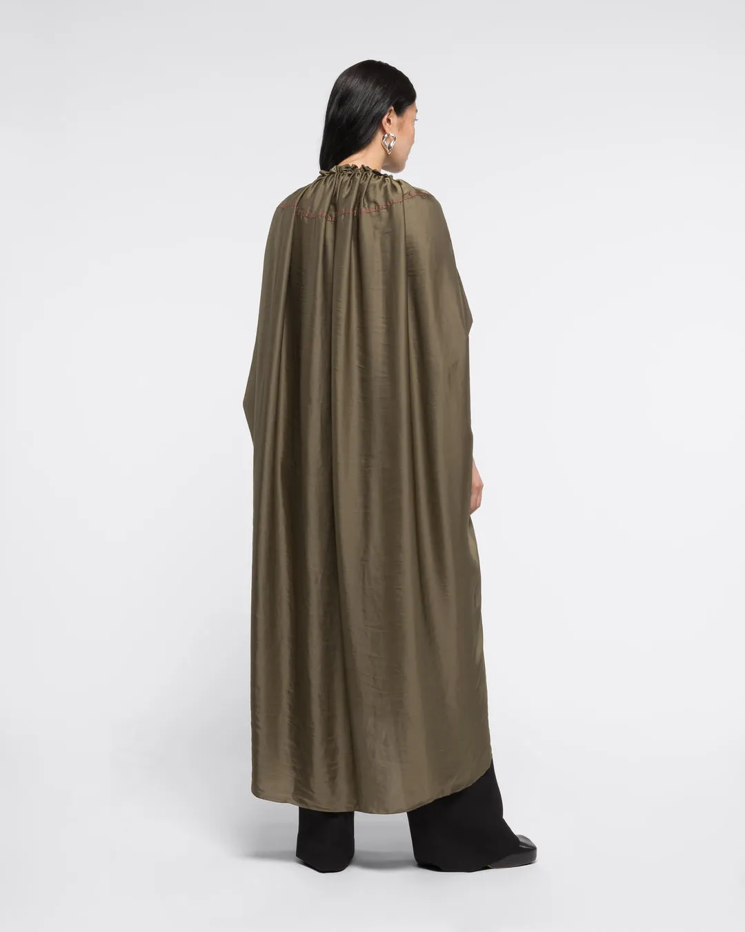 RUCHED NECKLINE KAFTAN - KHAKI