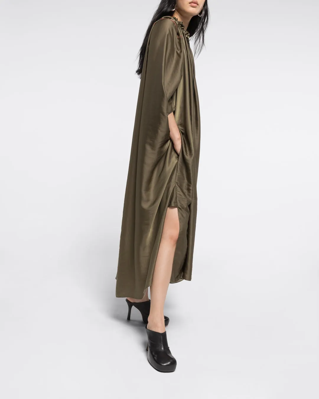 RUCHED NECKLINE KAFTAN - KHAKI