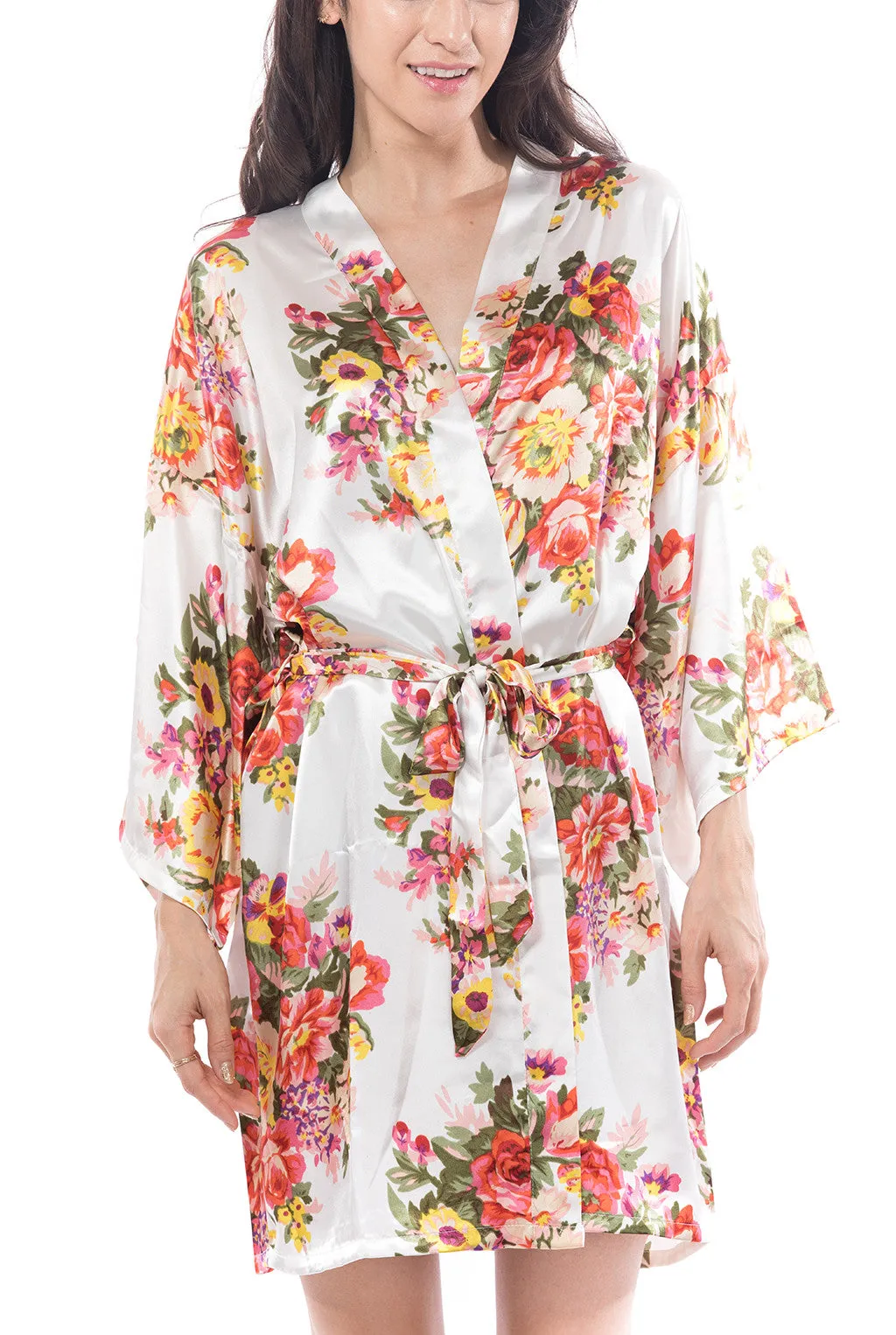 Satin Floral Blossom Robe Ivory
