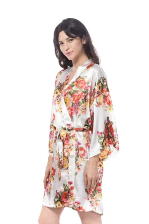 Satin Floral Blossom Robe Ivory