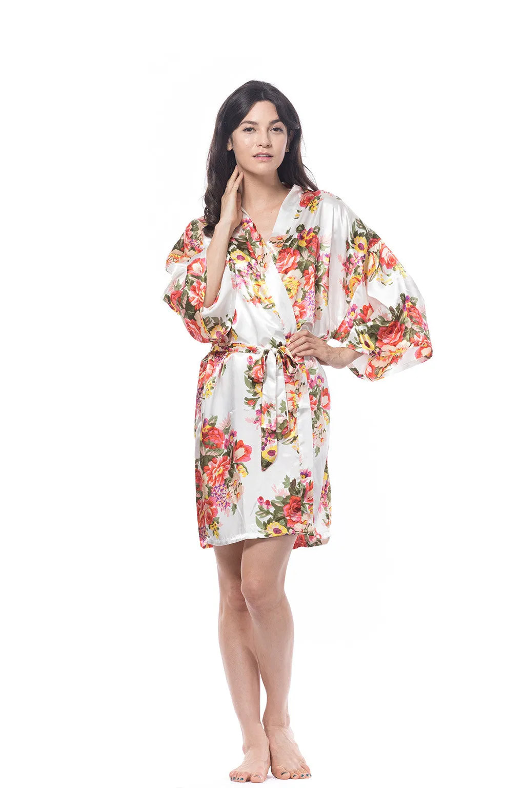 Satin Floral Blossom Robe Ivory