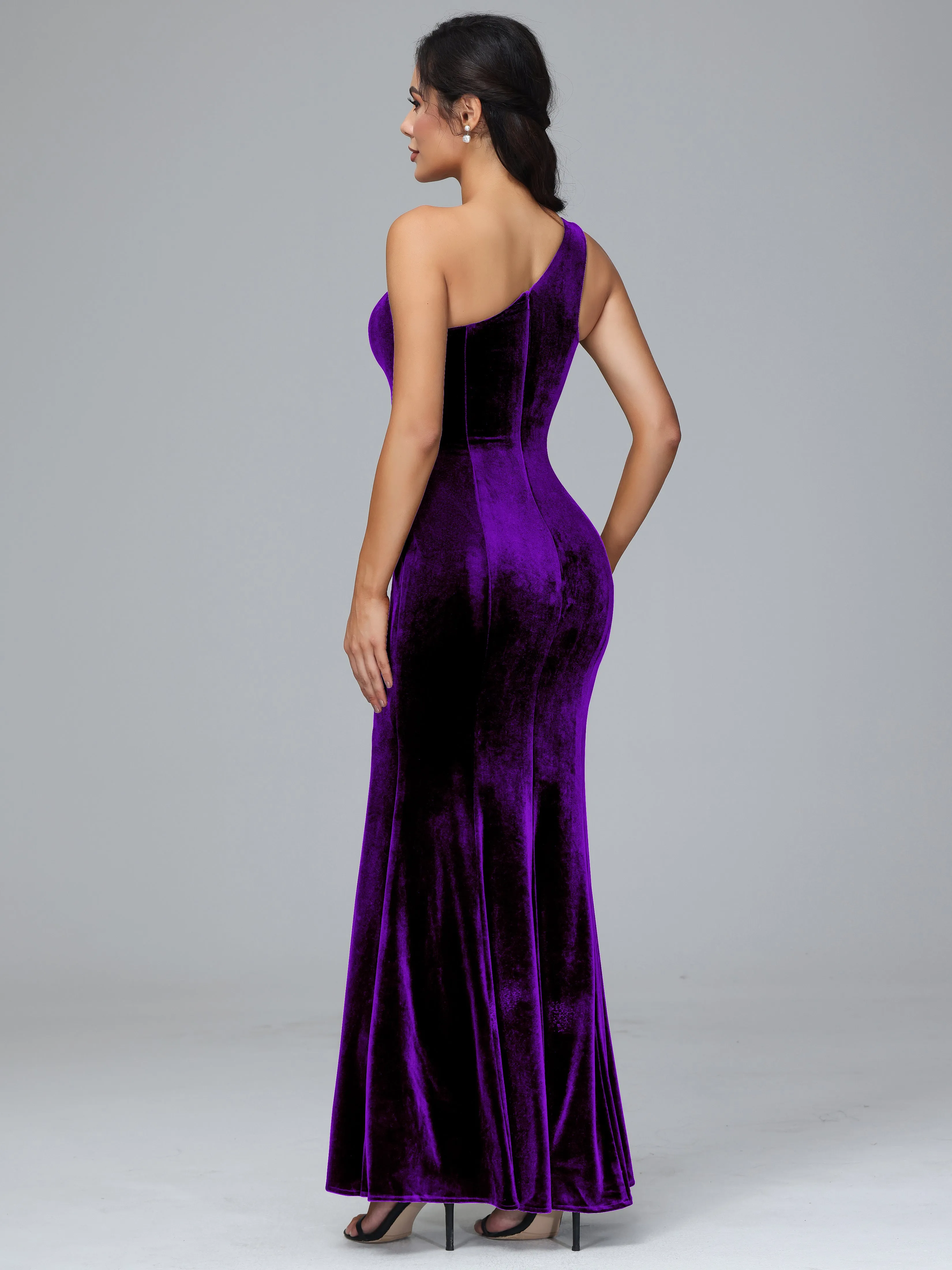 Sheath/Column One Shoulder Long Velvet Bridesmaid Dresses With Split