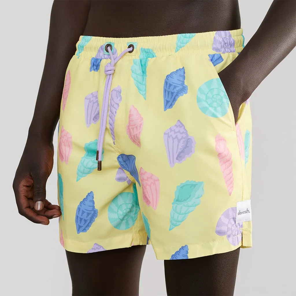 Skwosh Club MENS SHE SELLS SEA SHELLS SWIM SHORTS - YELLOW
