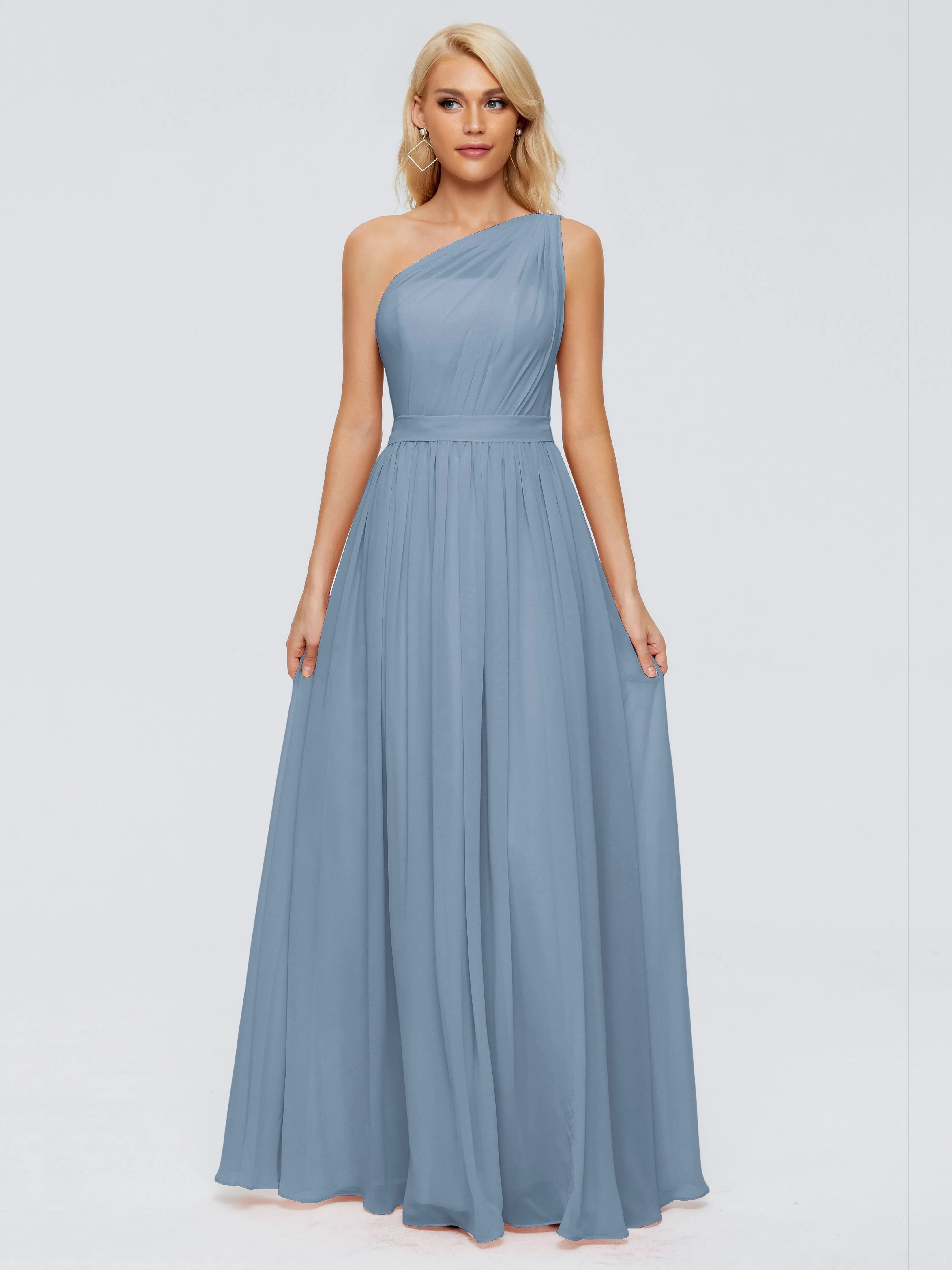 Slate Blue Bridesmaid Dresses Uk Arabella One Shoulder Sash Bridesmaid Dresses