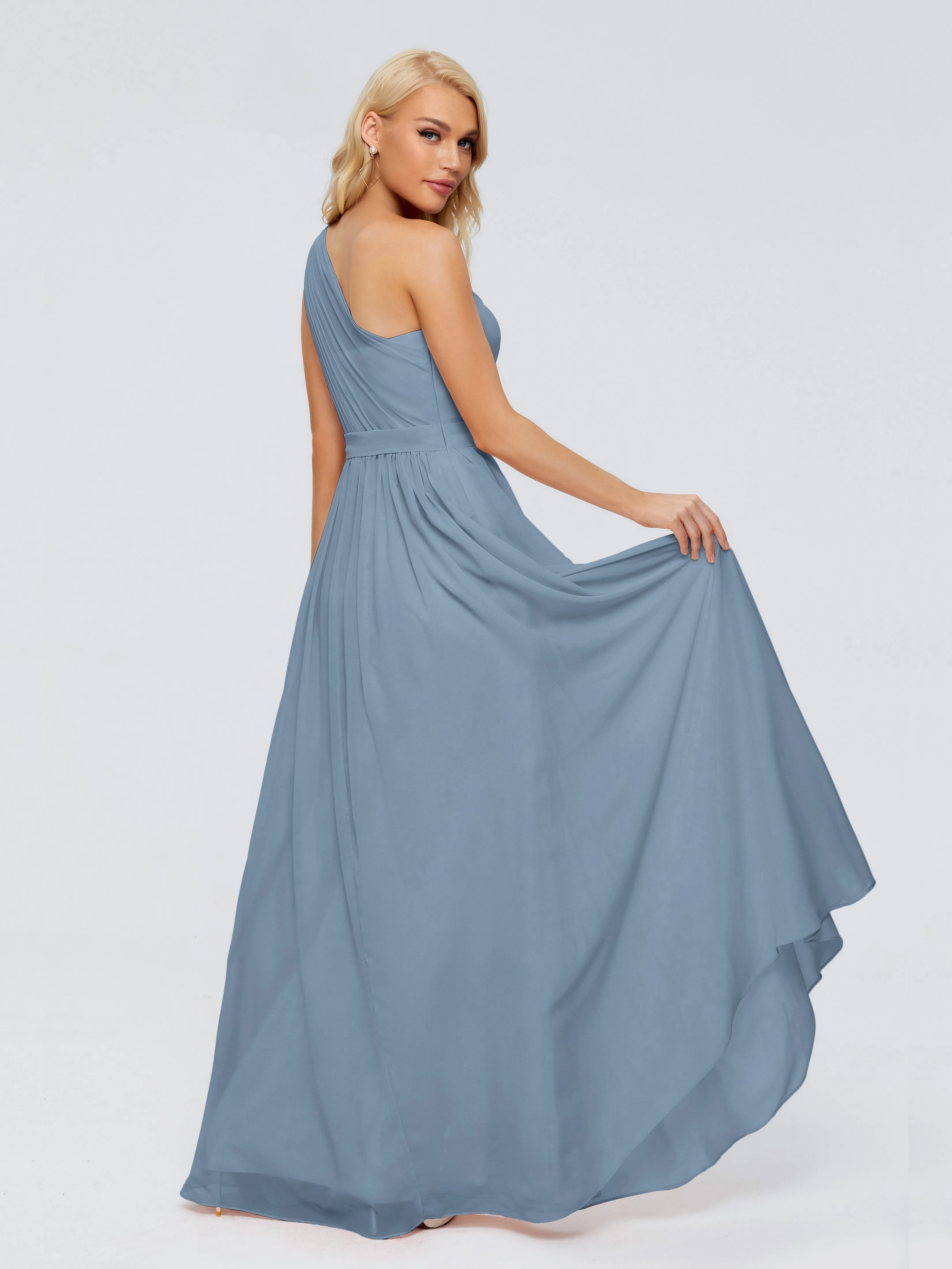 Slate Blue Bridesmaid Dresses Uk Arabella One Shoulder Sash Bridesmaid Dresses
