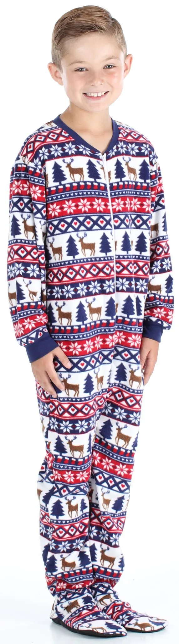 SleepytimePjs Family Matching Fleece Deer Fair Isle Footed Onesie Pajamas