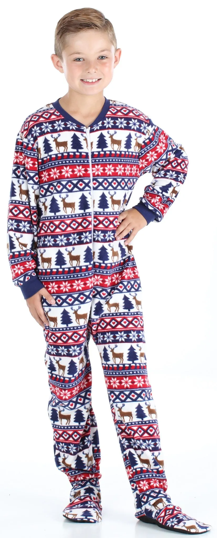 SleepytimePjs Family Matching Fleece Deer Fair Isle Footed Onesie Pajamas