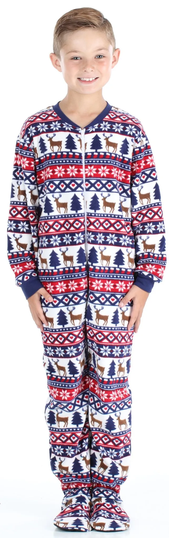 SleepytimePjs Family Matching Fleece Deer Fair Isle Footed Onesie Pajamas