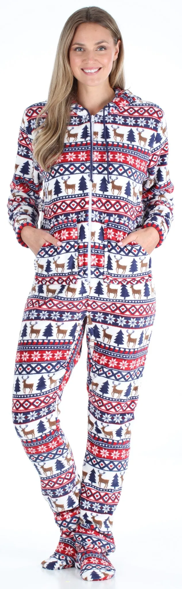 SleepytimePjs Family Matching Fleece Deer Fair Isle Footed Onesie Pajamas