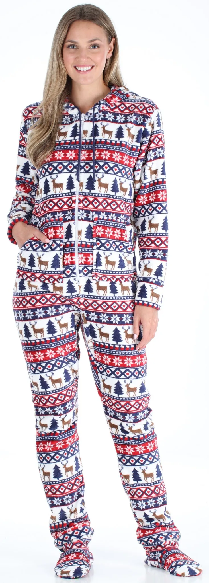 SleepytimePjs Family Matching Fleece Deer Fair Isle Footed Onesie Pajamas