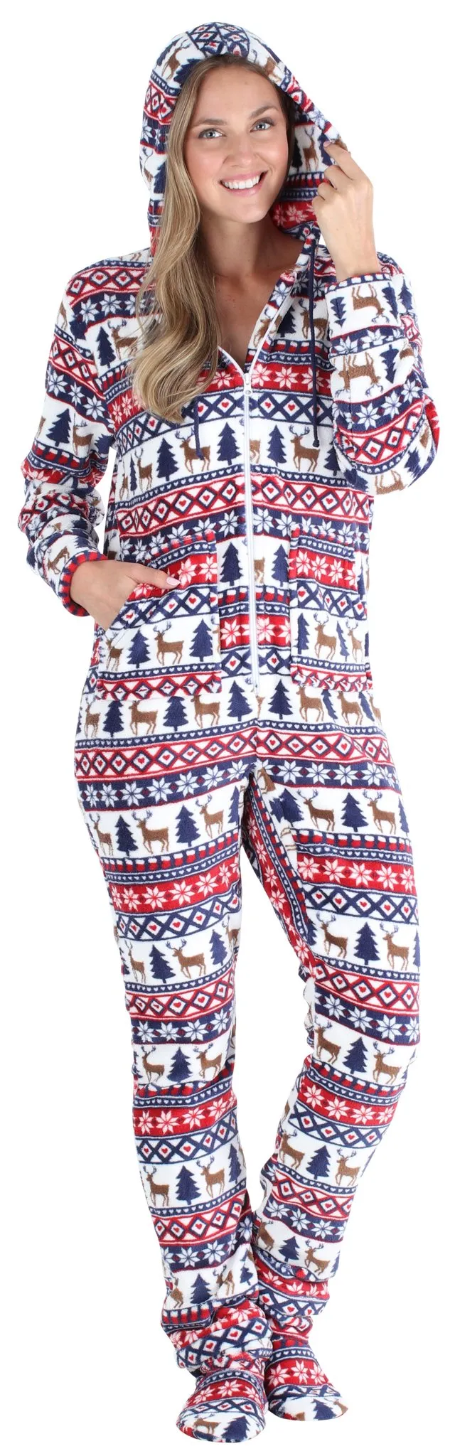 SleepytimePjs Family Matching Fleece Deer Fair Isle Footed Onesie Pajamas