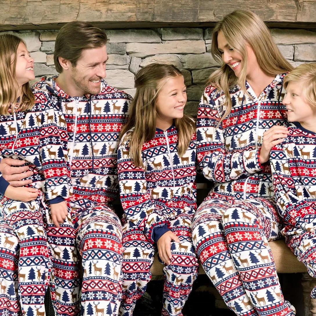 SleepytimePjs Family Matching Fleece Deer Fair Isle Footed Onesie Pajamas
