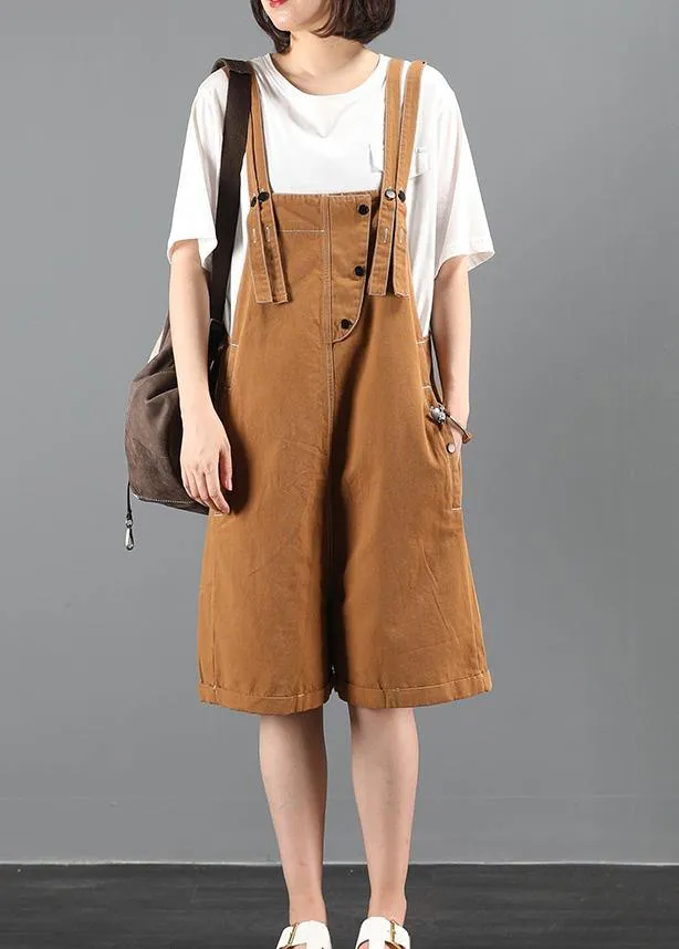 Summer 202 loose tooling brown bib pants women casual fashion five-point pants jumpsuit