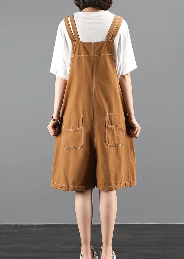 Summer 202 loose tooling brown bib pants women casual fashion five-point pants jumpsuit