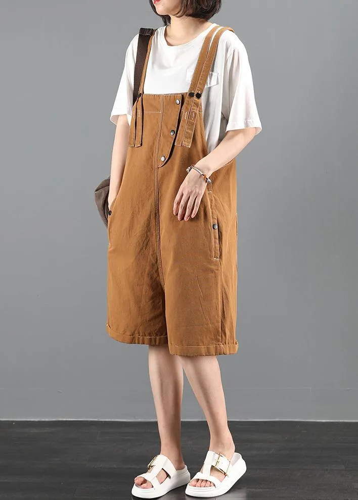 Summer 202 loose tooling brown bib pants women casual fashion five-point pants jumpsuit