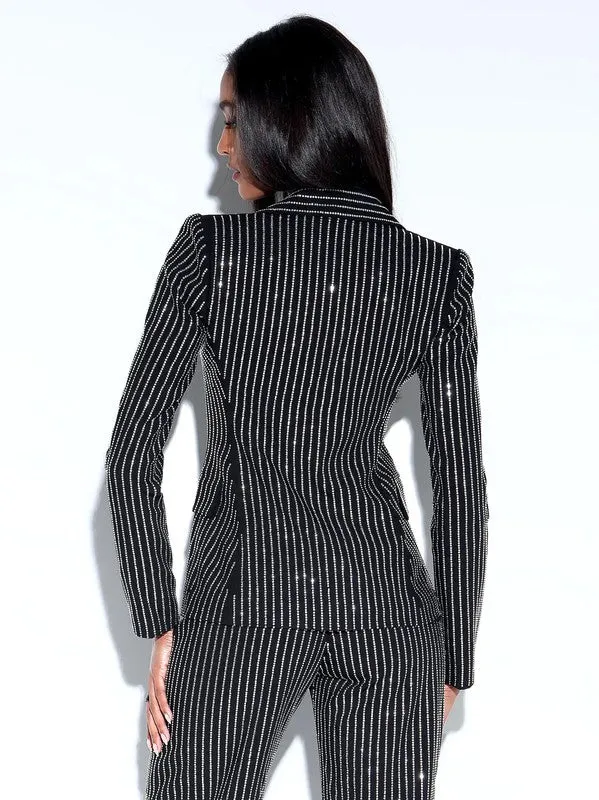 Tealyn Black Crystal Striped Blazer Jacket