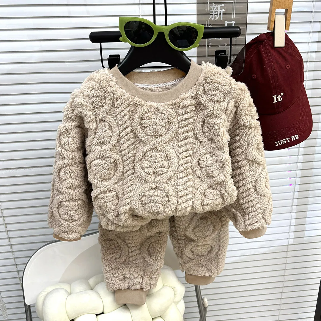 Toddler Kids Boys Girls Winter Long Sleeve Cartoon Prints Fleece Pajamas Tops Pants