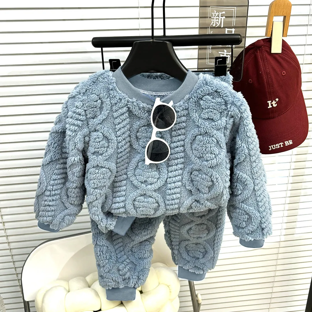 Toddler Kids Boys Girls Winter Long Sleeve Cartoon Prints Fleece Pajamas Tops Pants