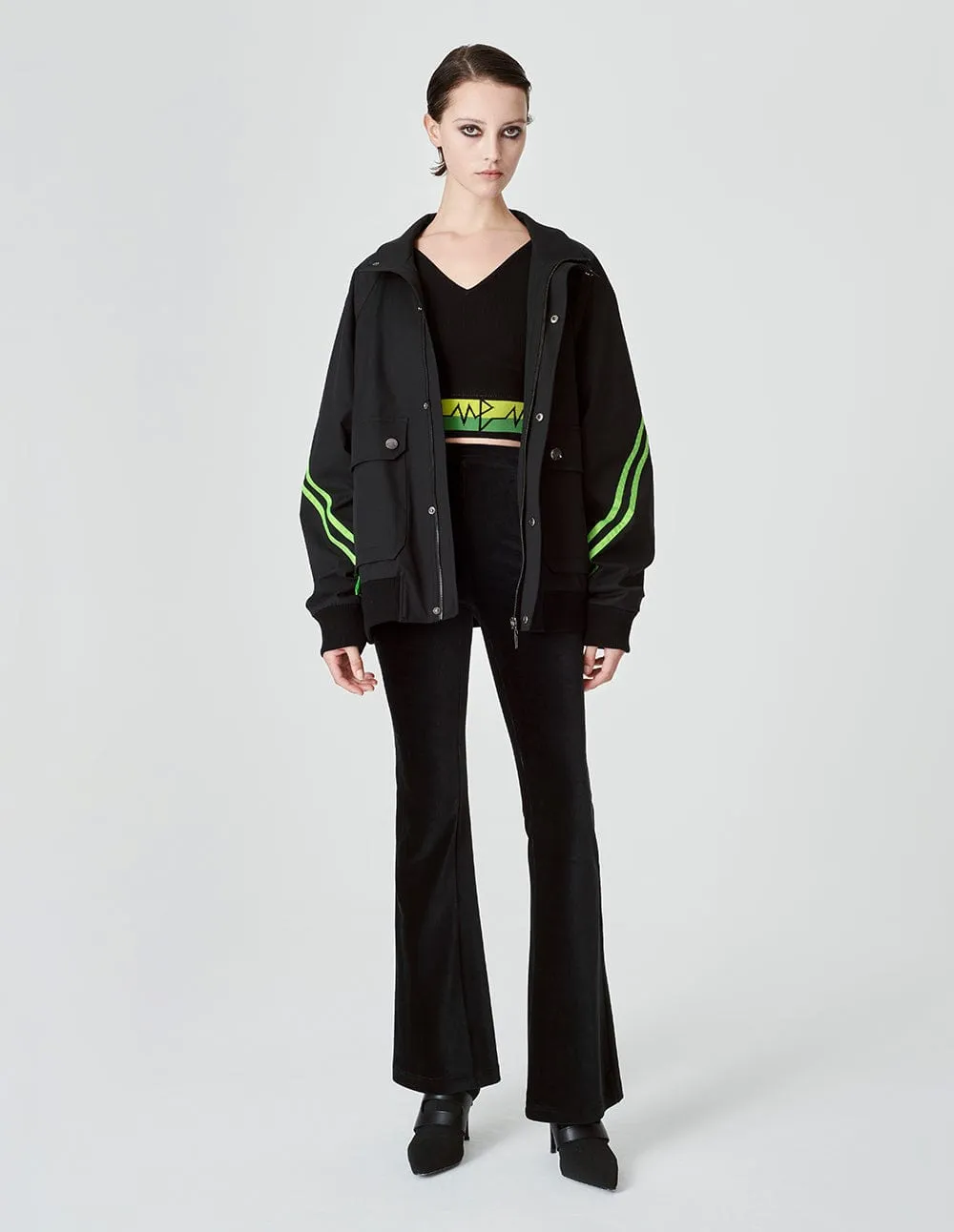 Unisex Black Fluorescent Ribbon Loose Jacket