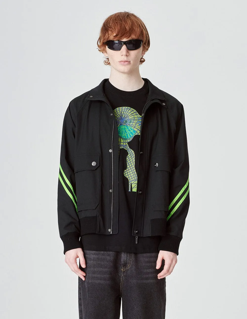 Unisex Black Fluorescent Ribbon Loose Jacket