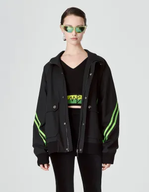 Unisex Black Fluorescent Ribbon Loose Jacket