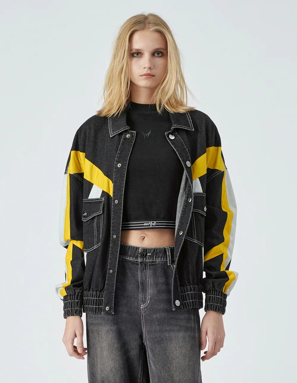 Unisex Colourblock Casual Denim Jacket