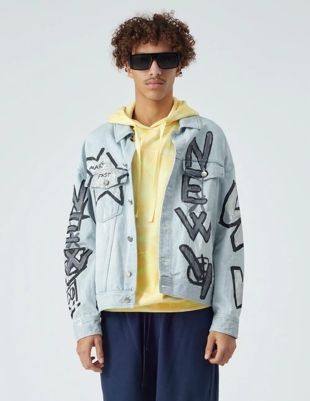 Unisex graffiti print denim jacket