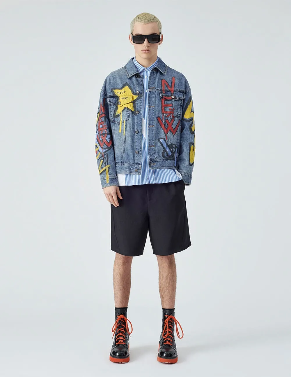 Unisex graffiti print denim jacket