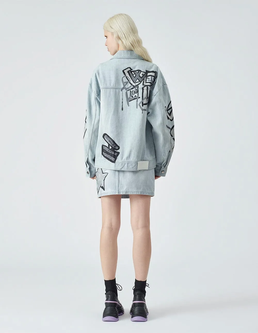 Unisex graffiti print denim jacket