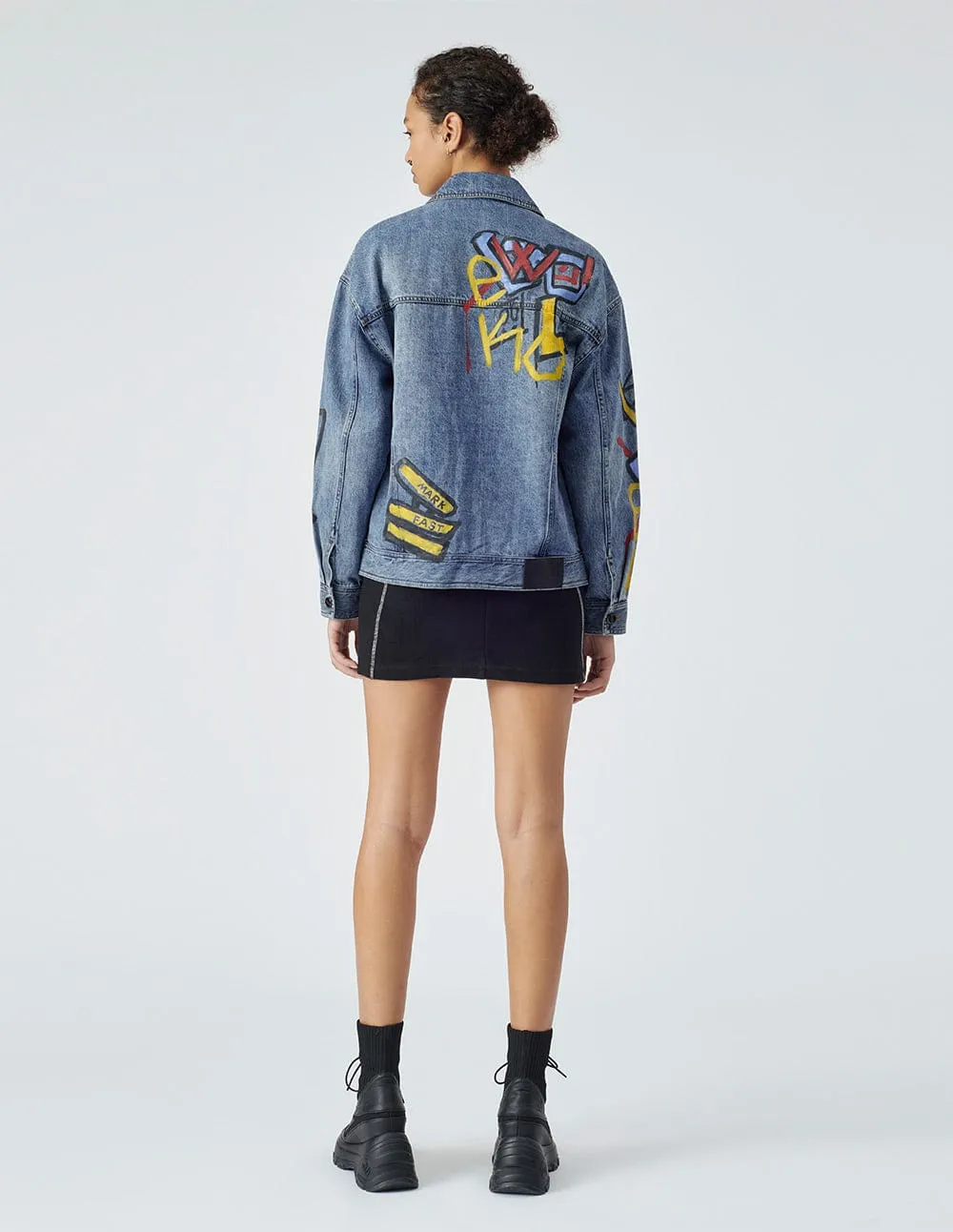 Unisex graffiti print denim jacket