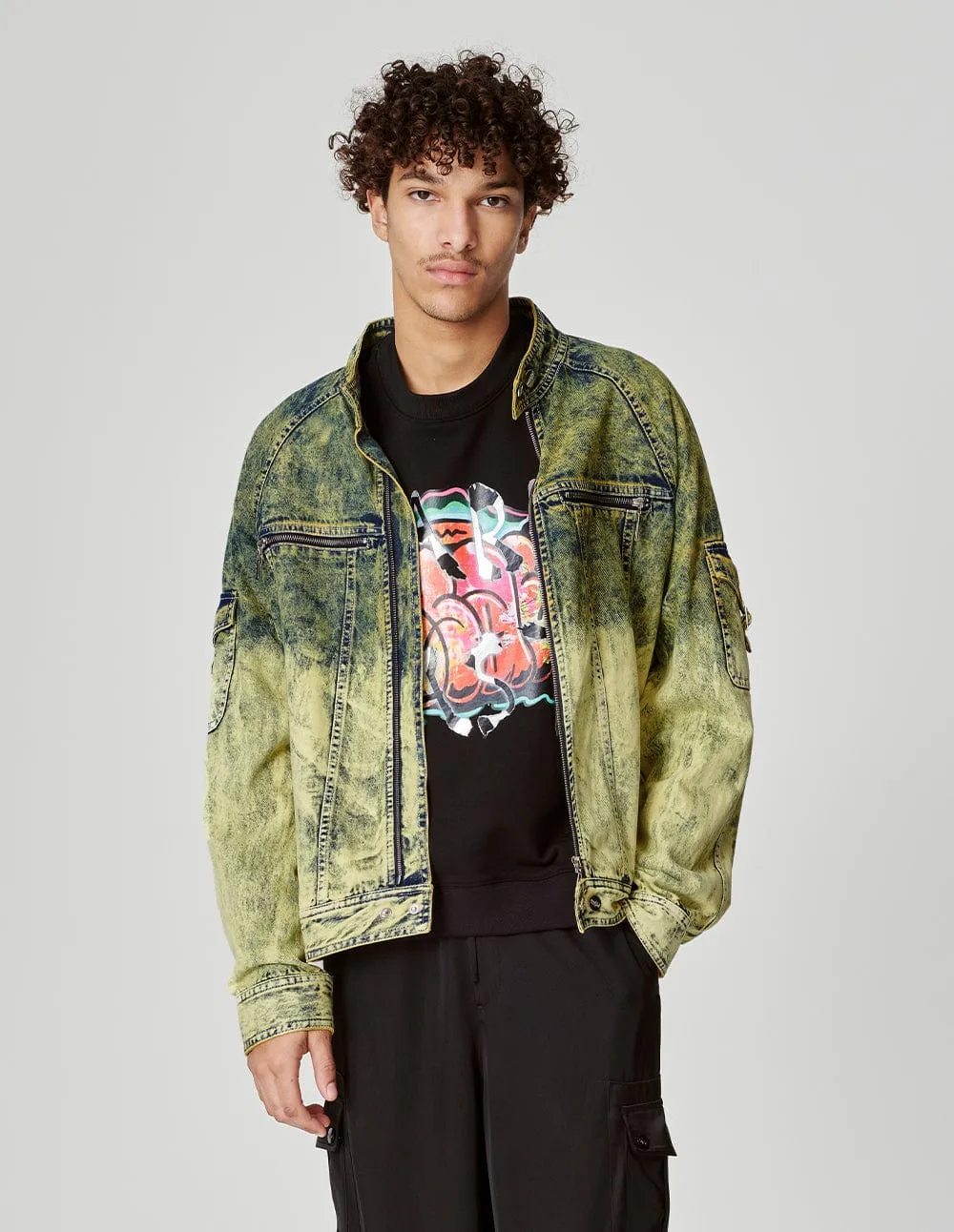 Unisex Tie-Bleached Gradient Denim Jacket