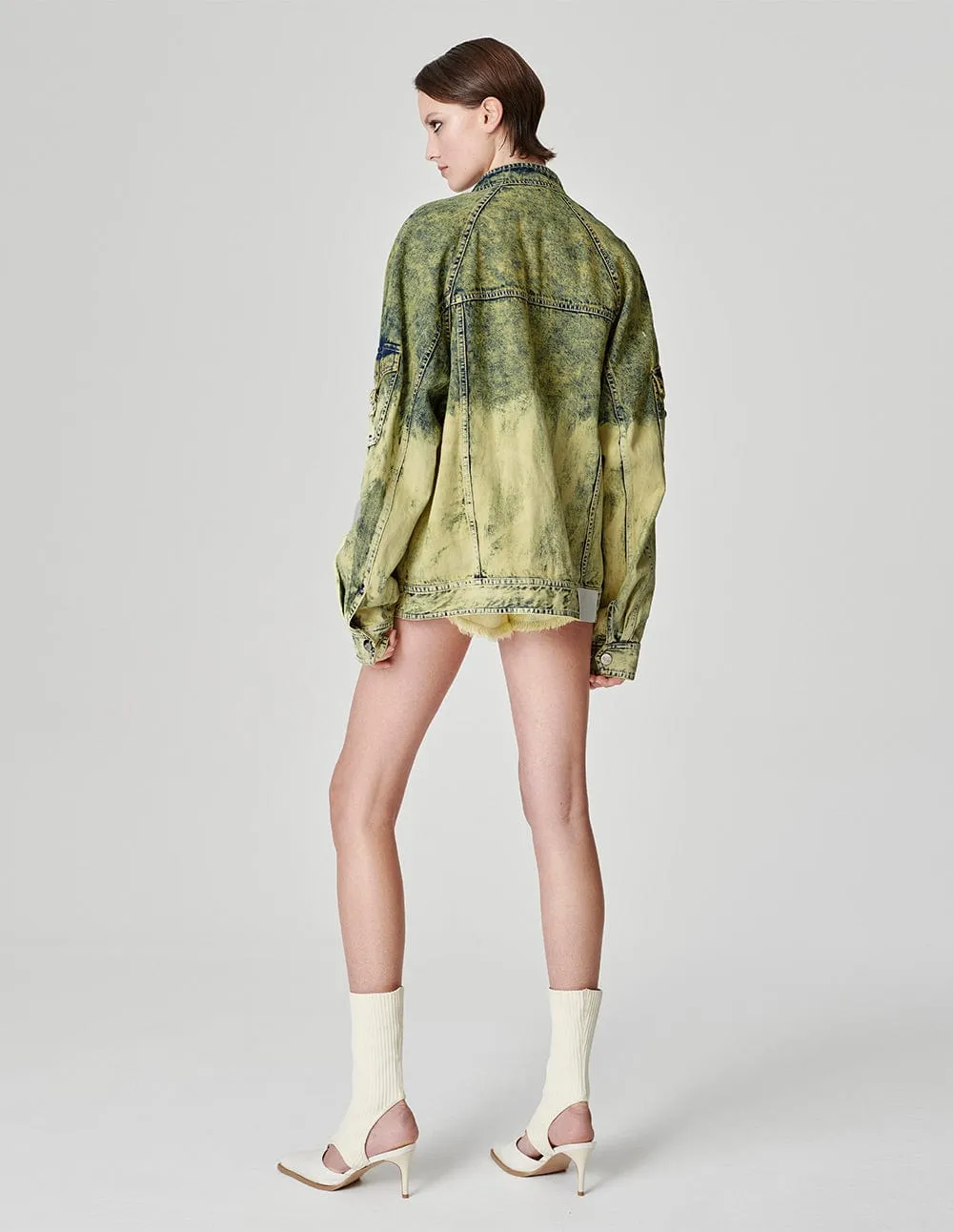 Unisex Tie-Bleached Gradient Denim Jacket
