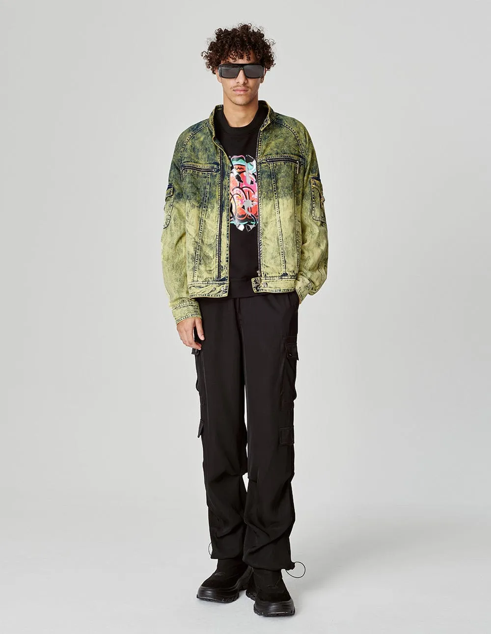 Unisex Tie-Bleached Gradient Denim Jacket