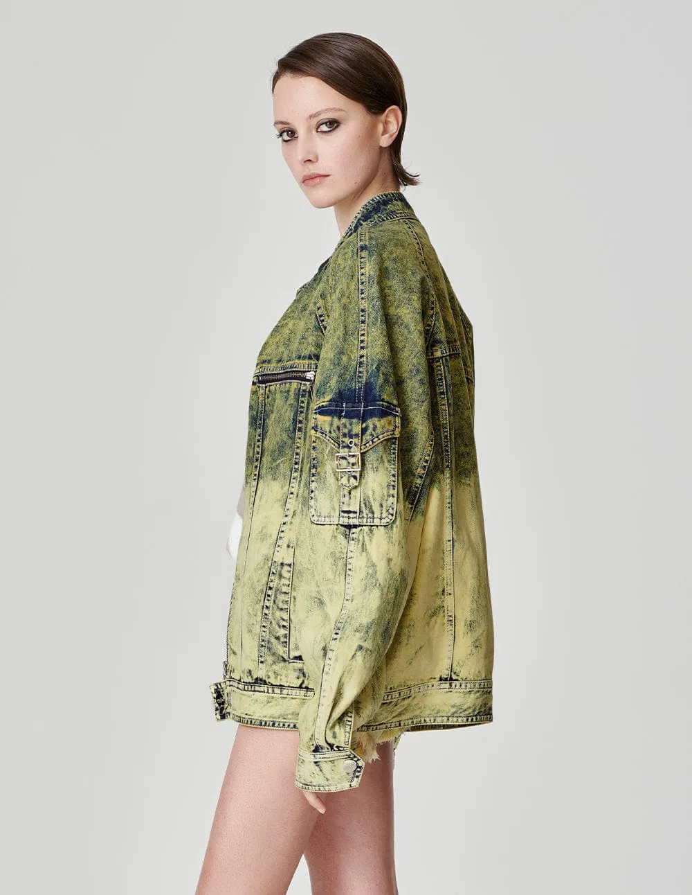 Unisex Tie-Bleached Gradient Denim Jacket