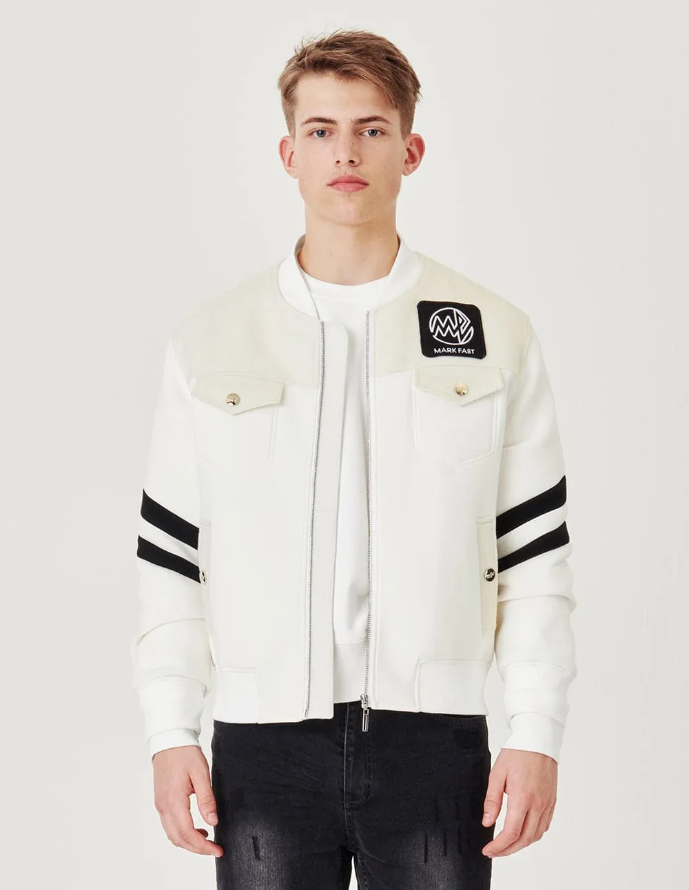 White Reversible Wool Panel Jacket