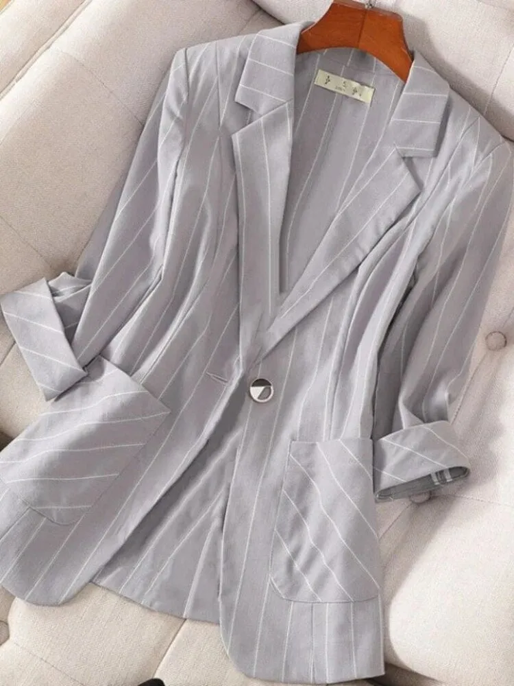 Wjczt Small Suit Jacket New Women's Spring Summer Striped Slim Sleeve Fashion Slim Suit Suit Jacket Oversize Code Clothing for Women