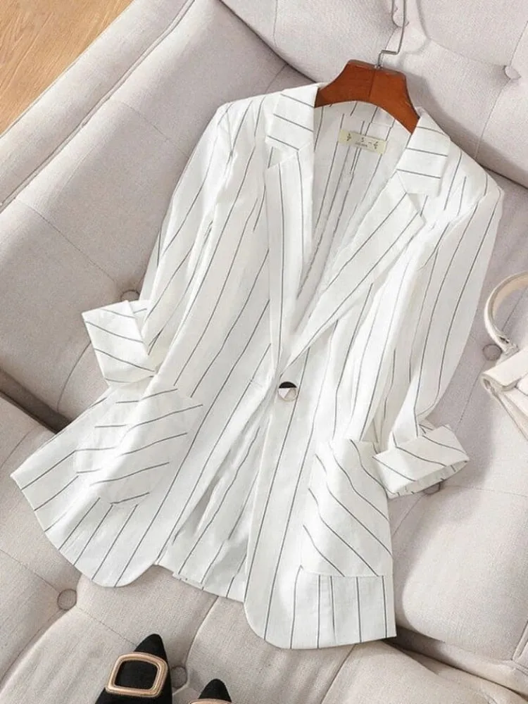 Wjczt Small Suit Jacket New Women's Spring Summer Striped Slim Sleeve Fashion Slim Suit Suit Jacket Oversize Code Clothing for Women