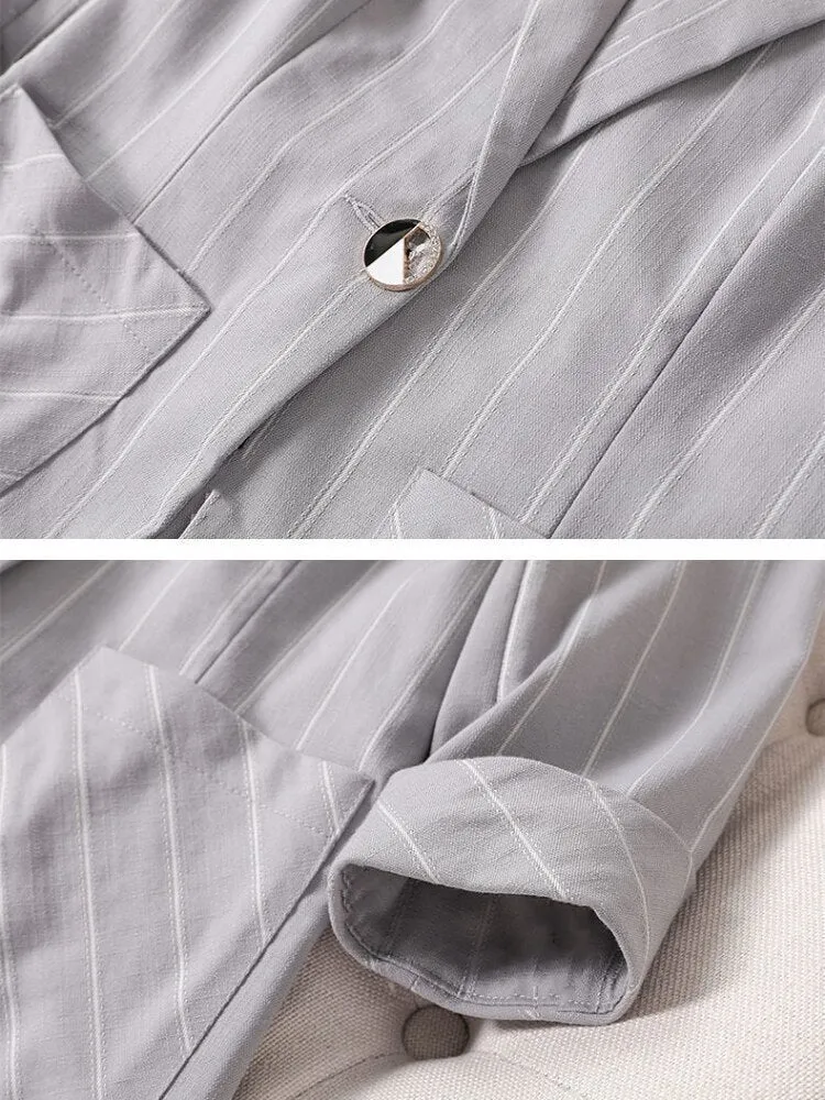 Wjczt Small Suit Jacket New Women's Spring Summer Striped Slim Sleeve Fashion Slim Suit Suit Jacket Oversize Code Clothing for Women