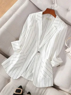 Wjczt Small Suit Jacket New Women's Spring Summer Striped Slim Sleeve Fashion Slim Suit Suit Jacket Oversize Code Clothing for Women